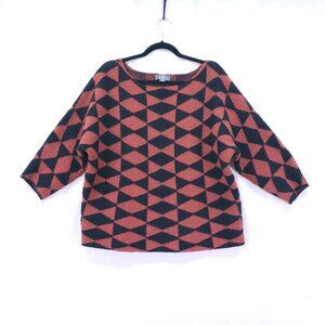 Belle by belldini Orange n Black Diamond Pattern Goth Punk Knit Sweater Size XL